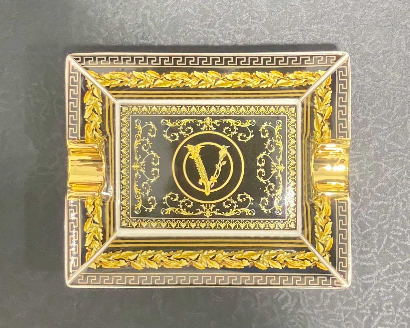 Versace ashtray trinket tray black and gold - Versace ashtray | Aleppo Gift UAE